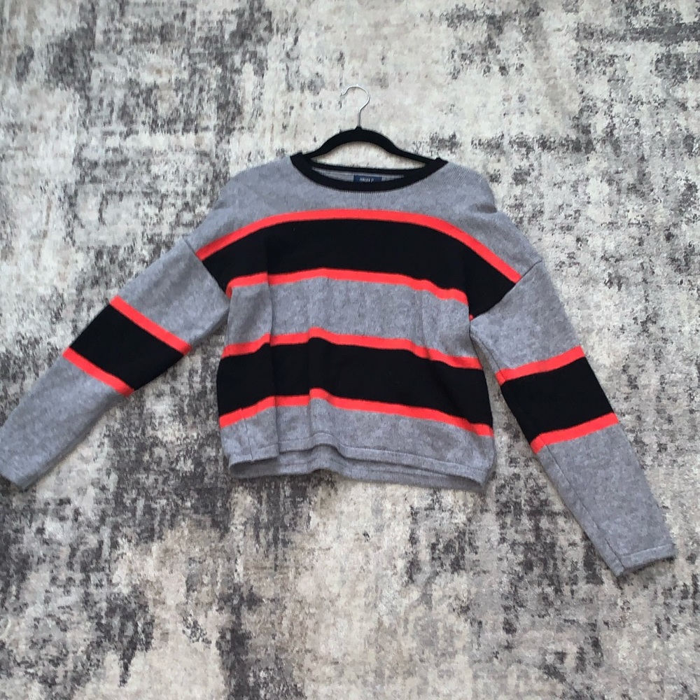 Red, black and grey sweater